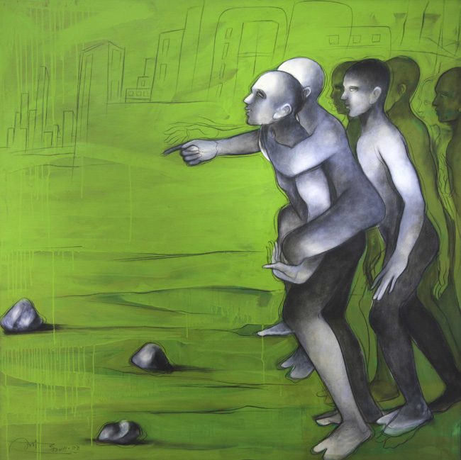 Pale figures against a green ground