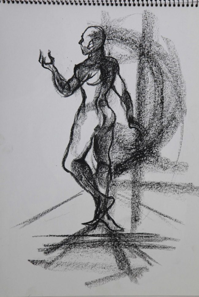Figure drawing in pencil and charcoal